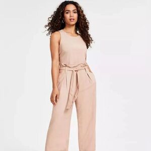 Bar III Sleeveless Belted Crewneck Jumpsuit